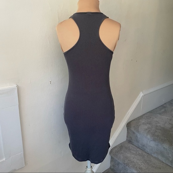 MONROW Gray Cotton Blend Racerback Curved Hem Rib Racer Tank Dress EUC Size XS - Picture 5 of 10